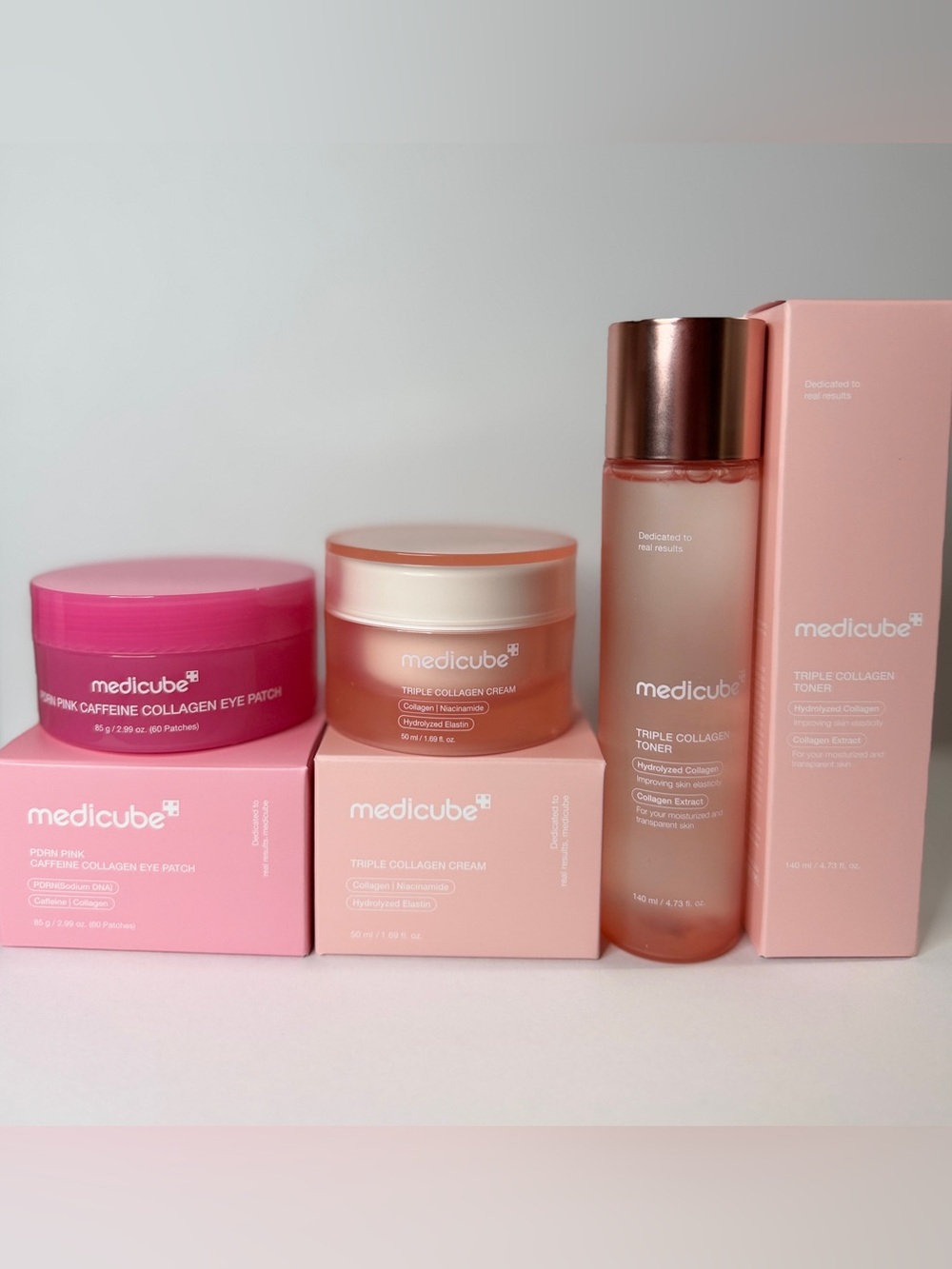 Medicube Triple Collagen Toner + Cream + PDRN Pink Caffeine Collagen Eye Patch